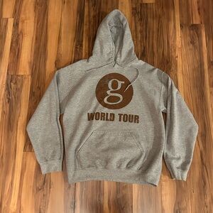 Gildan Gray Hoodie with Brown 'G World Tour' Graphic, Garth Brooks, Size Med